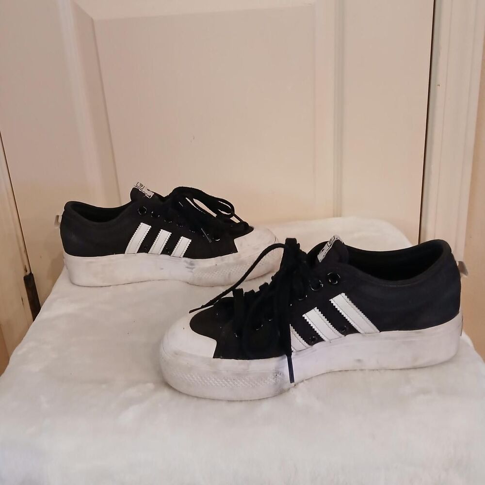 Adidas Nizza Women's Black and White Platform Sneakers Sz 8.5 Grunge Skater - Picture 4 of 7